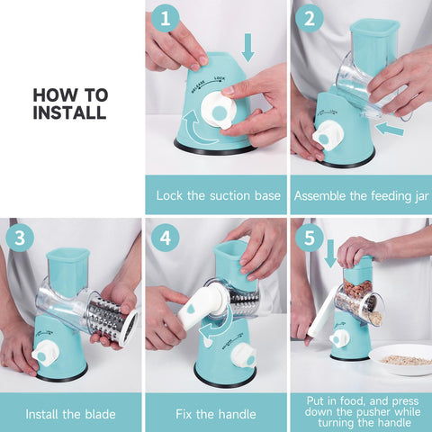 REDPANT Rotary Cheese Grater blue housing adds compact, space-saving appeal
