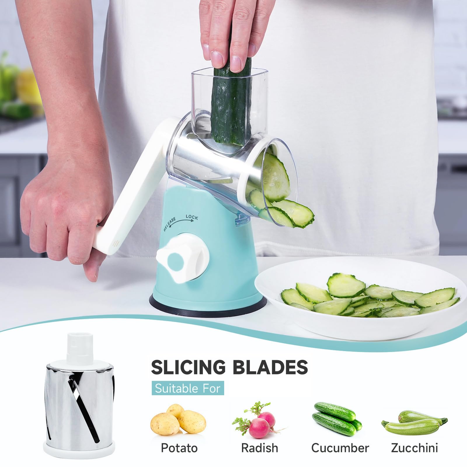 REDPANT Rotary Cheese Grater hand crank in action for fast shredding