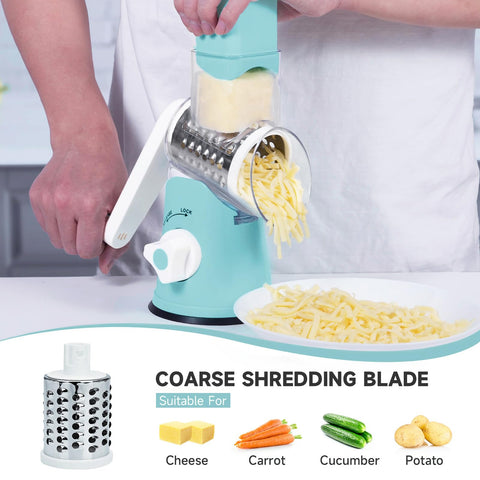 REDPANT Rotary Cheese Grater with interchangeable blades ready to slice veggies