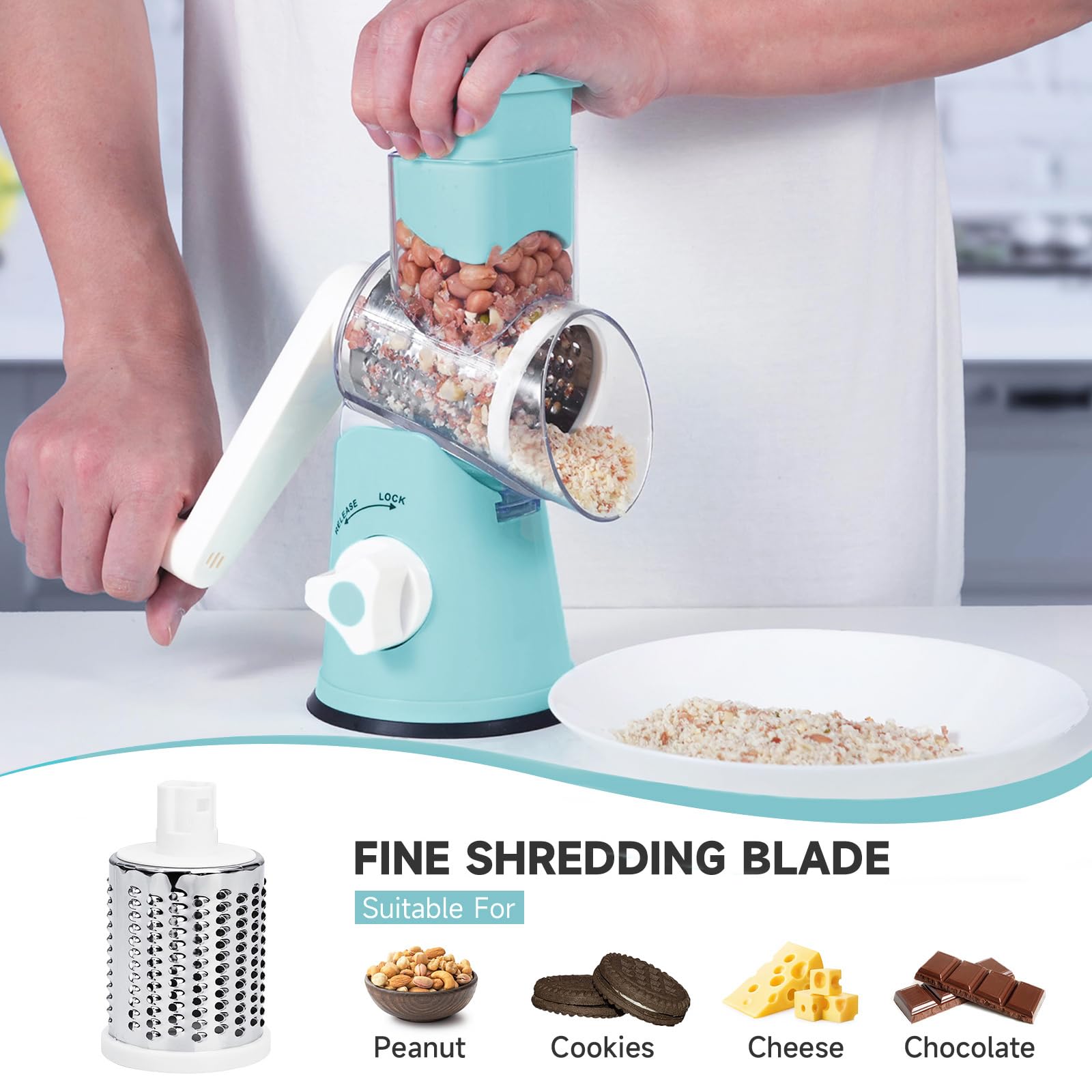 REDPANT Rotary Cheese Grater suction base keeps it stable during grating