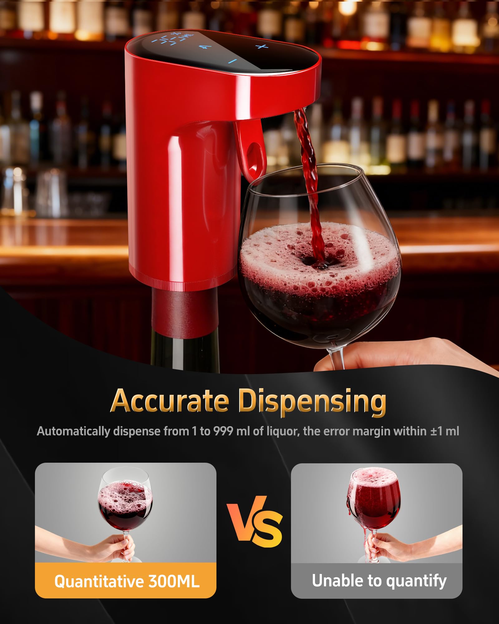 Redsack electric wine dispenser showing auto-dosing for cocktails.