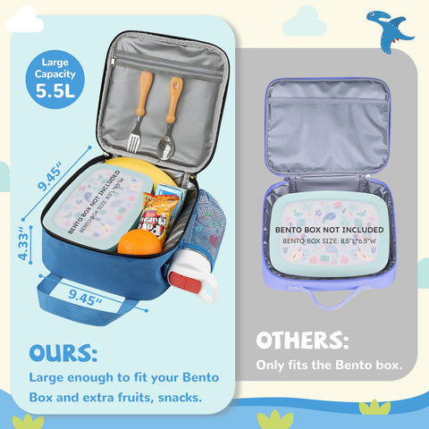REDSHELL Large Insulated Lunch Bag, side pocket for ice packs keeps meals cool during the day.