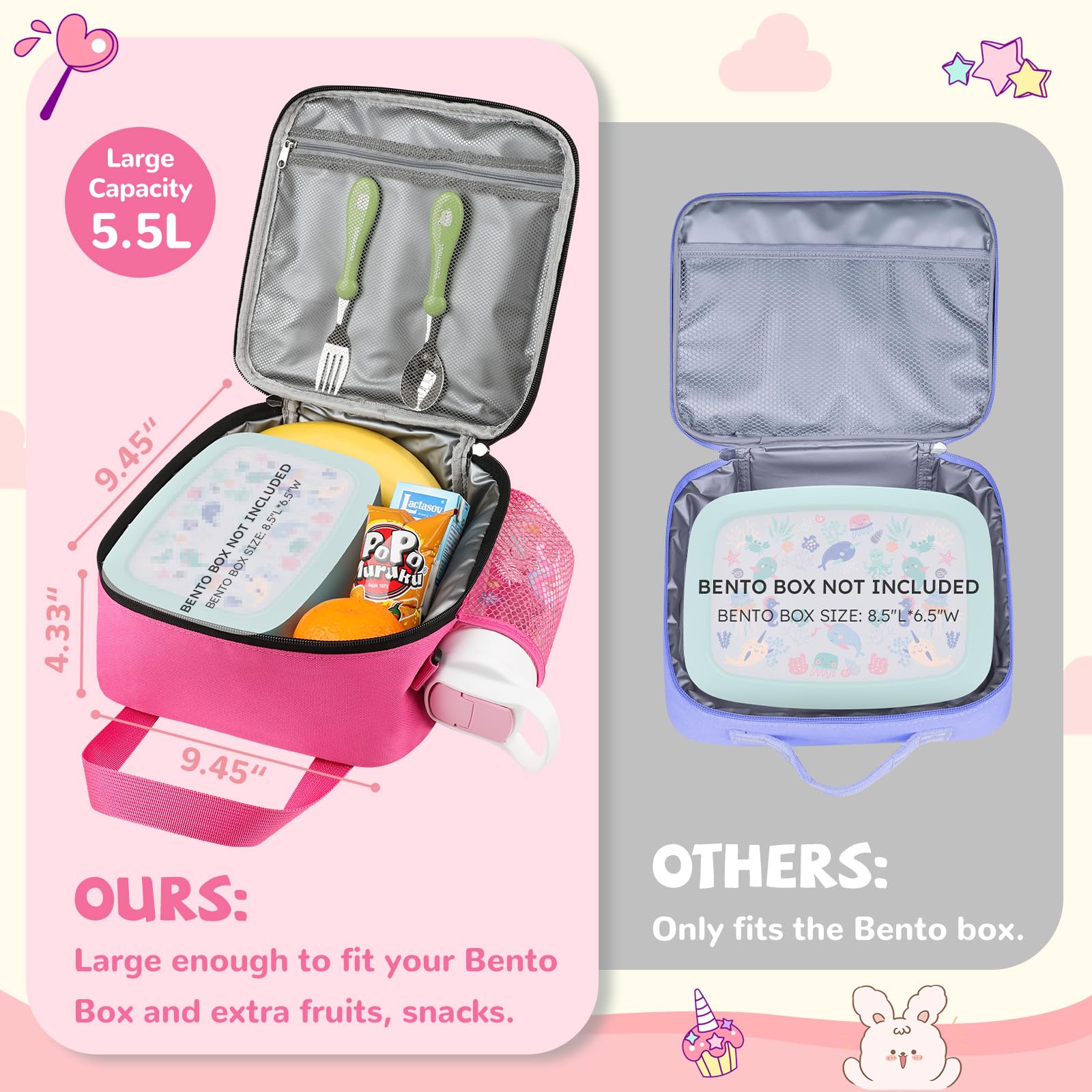 REDSHELL insulated main compartment shows ample room to fit bento and snacks