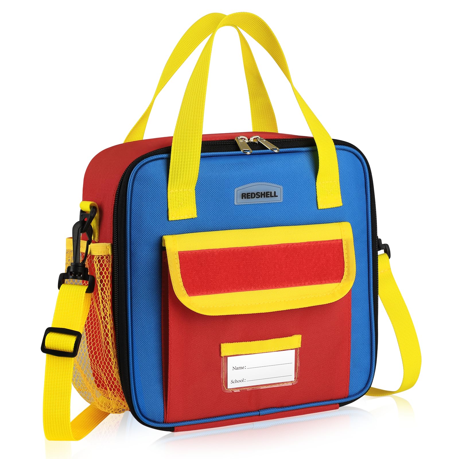 RedShell tactical lunch box for kids, front view, organized for school days.