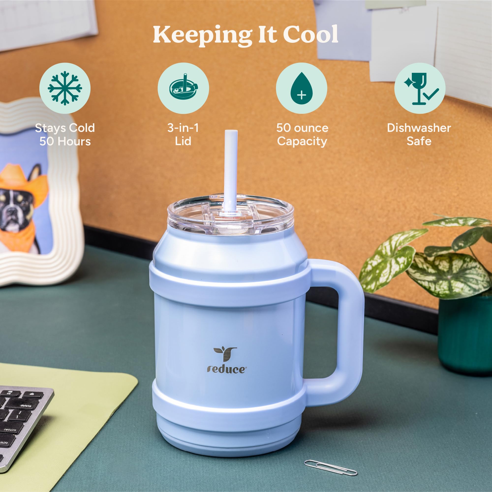 REDUCE 50 oz Cold1 tumbler double-wall insulation keeps drinks cold.