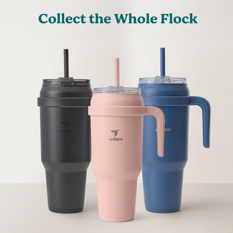 REDUCE 50 oz tumbler in a car cupholder, travel-friendly design