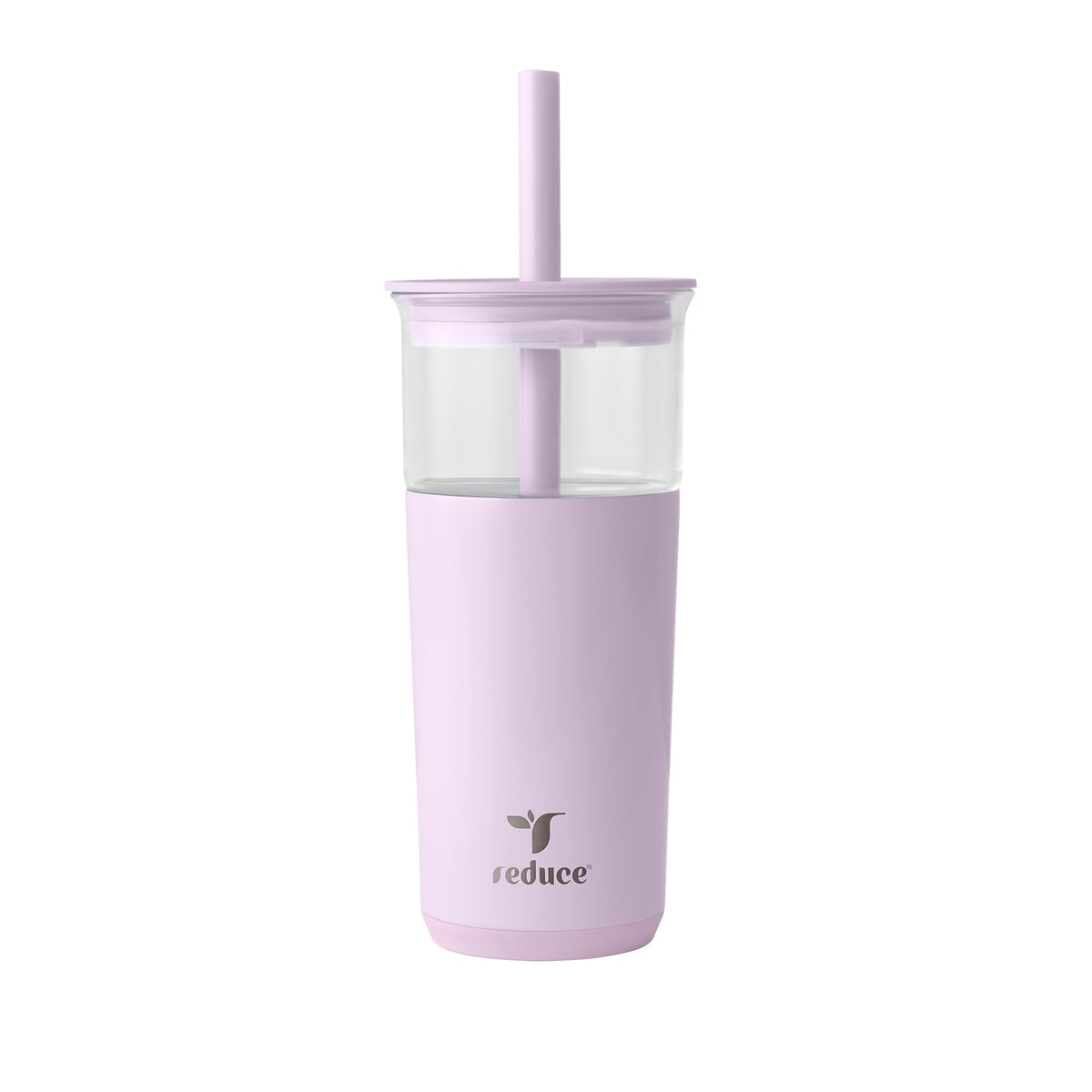 REDUCE Aspen 20oz glass tumbler with lid and straw in Lilac Bud for on-the-go hydration.