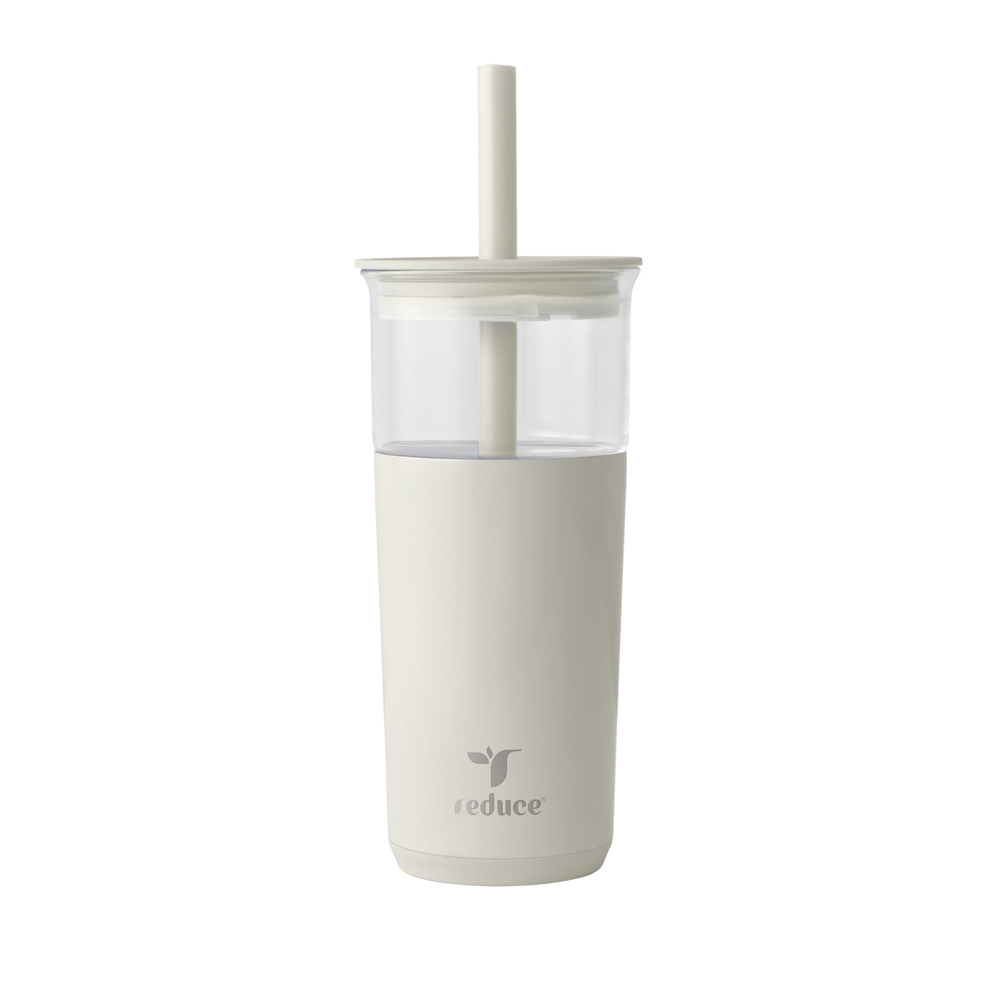 REDUCE Aspen 20oz glass tumbler with lid and straw keeps drinks cold while commuting