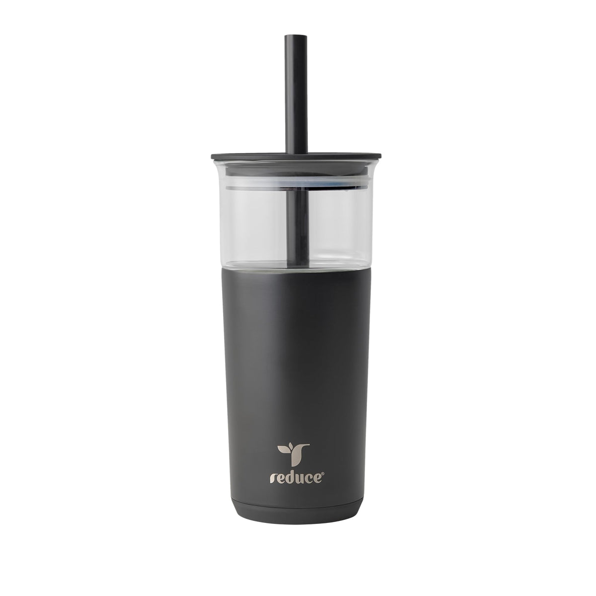 REDUCE Aspen glass tumbler with lid for all-day cold beverages.