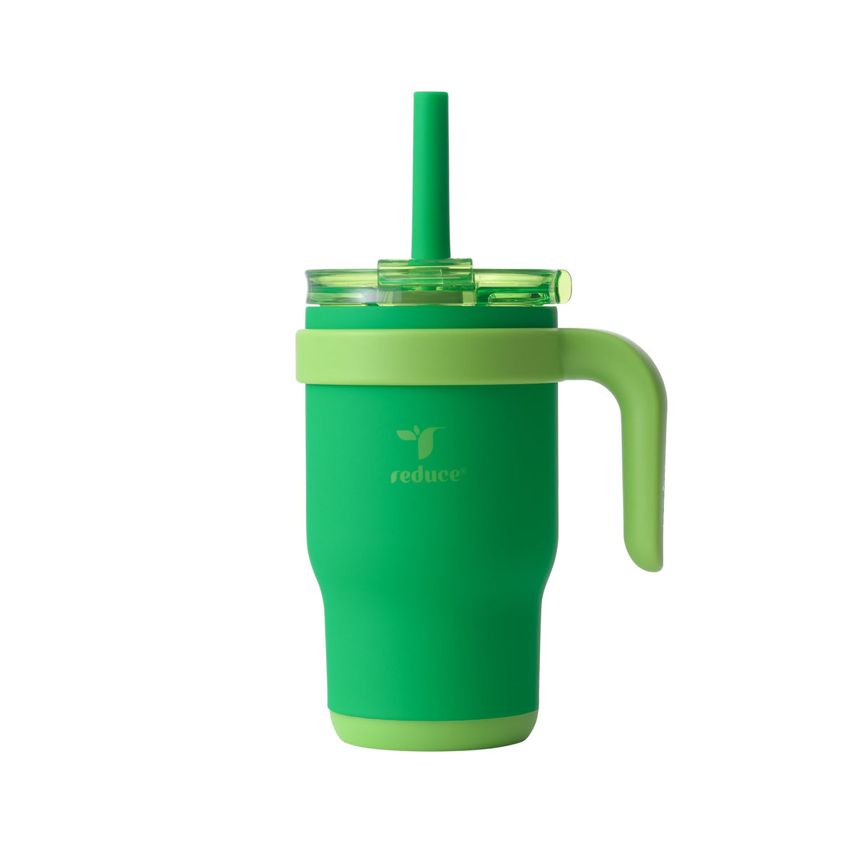 REDUCE Coldee kids tumbler with green lid and straw for spill-free hydration.