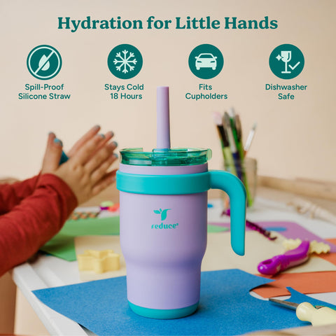 REDUCE Coldee Kids Tumbler insulation keeps beverages cold for hours.