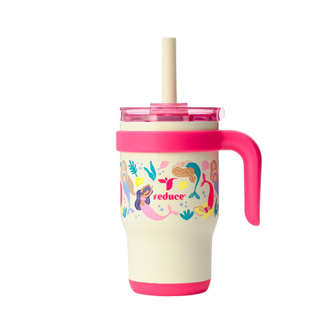 REDUCE Coldee tumbler with pink mermaid lid for spill-free car rides