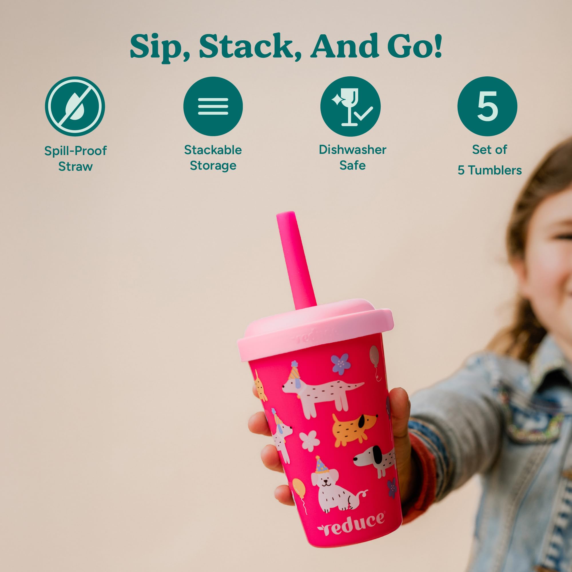 REDUCE GoGo dishwasher-safe cups simplify cleanup after meals.