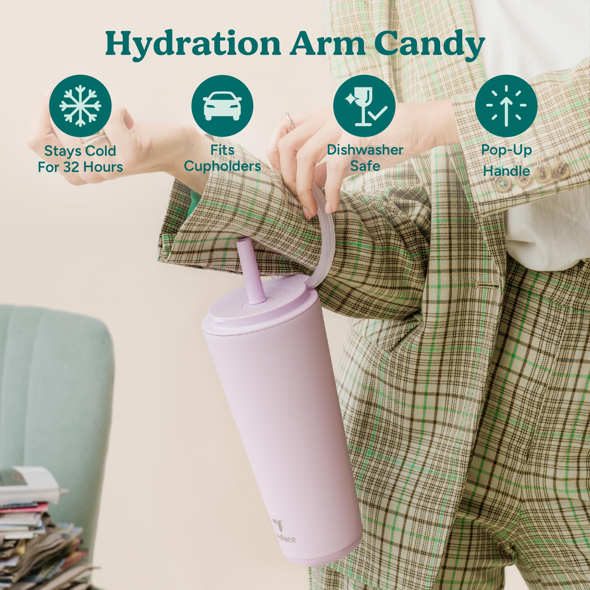 REDUCE Halo flip-up carry handle on lid for easy access on the go