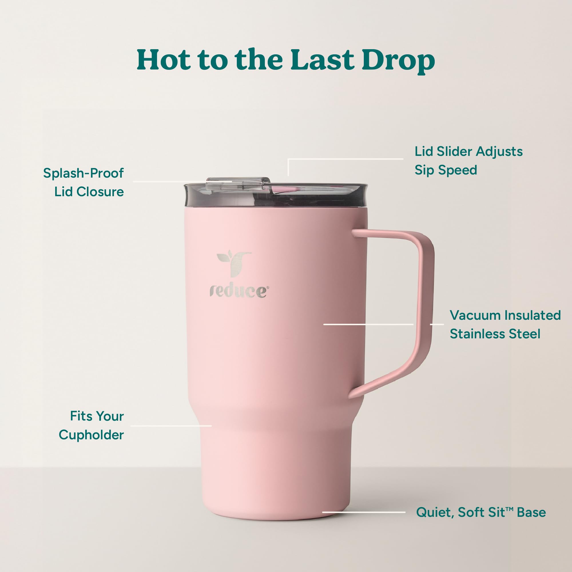 REDUCE Hot1 cupholder-friendly mug fits car cupholders securely.