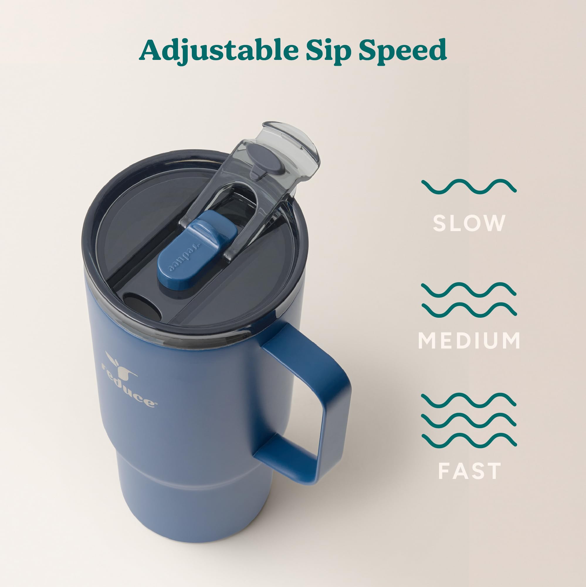 REDUCE Hot1 mug cupholder-friendly design fits car consoles and desks.