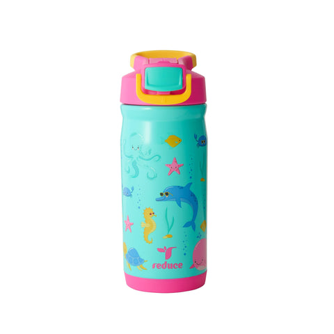 REDUCE Hydrate Pro Kids 14oz bottle front view with ocean friends design for kid-friendly hydration