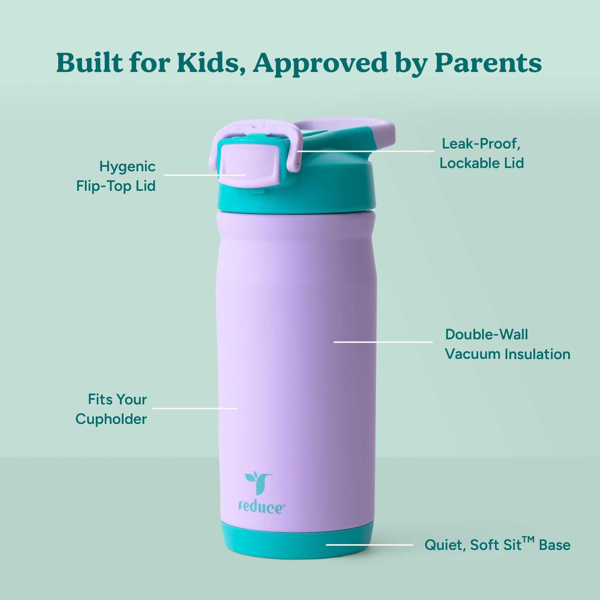 REDUCE Hydrate Pro Kids bottle cap open, shows straw for easy sipping