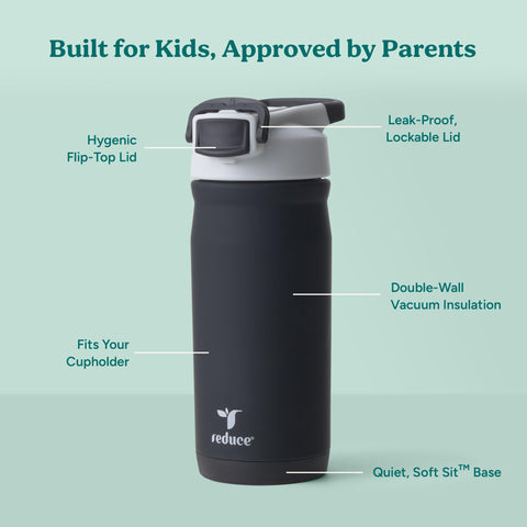 REDUCE Hydrate Pro Kids bottle straw view Moon Rock highlights spill-proof sipping on the go.
