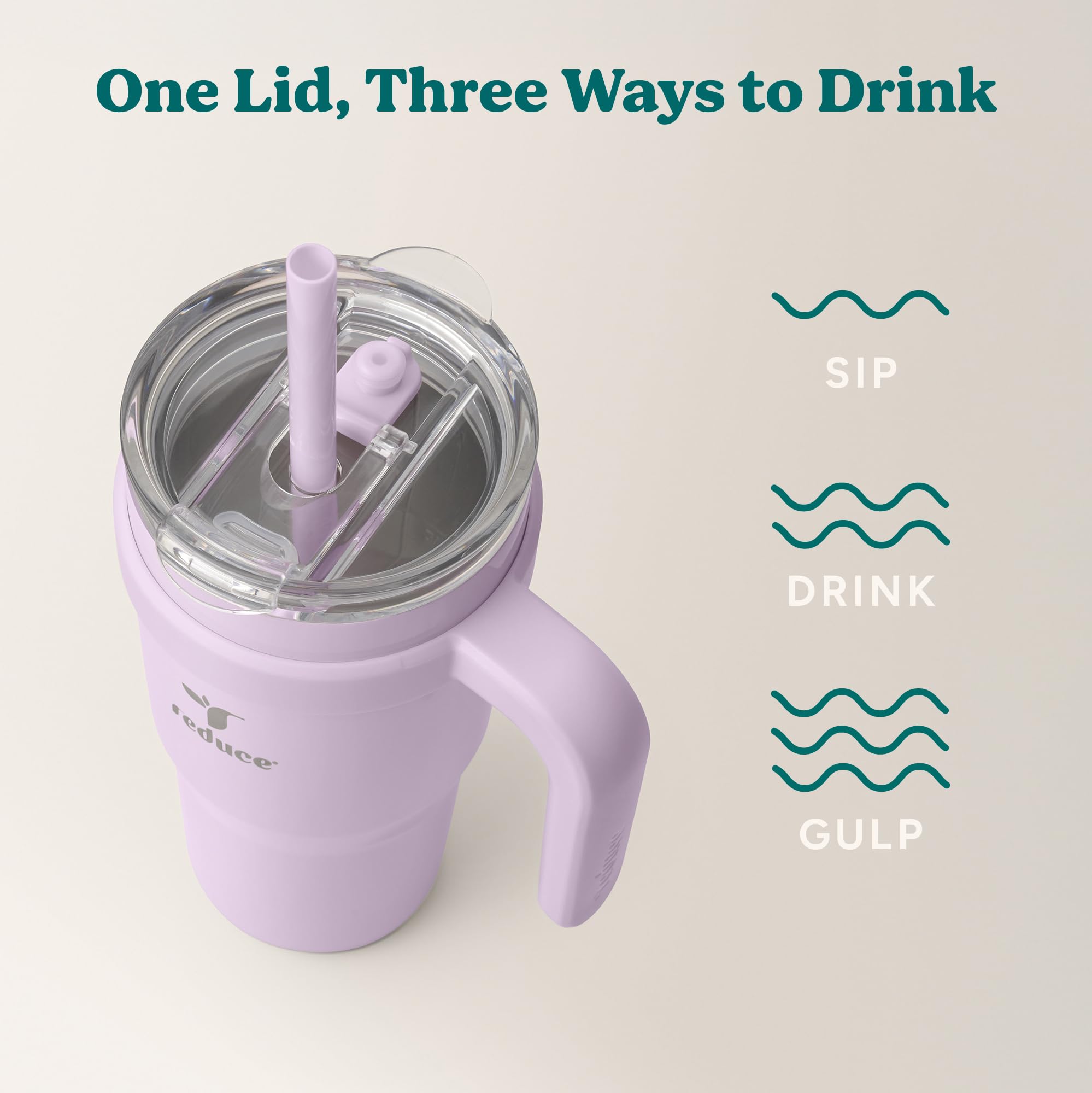 REDUCE 24 oz tumbler features inner ounce markings for hydration tracking.
