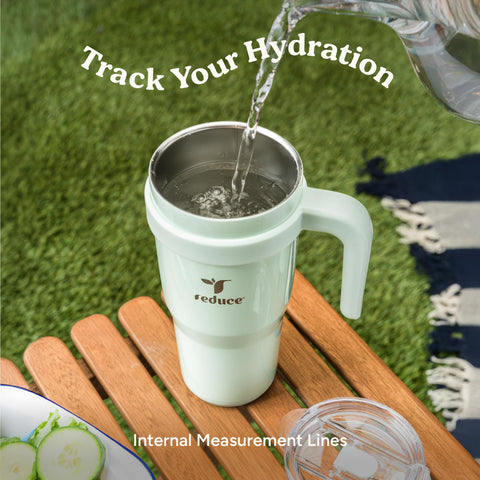 Reduce Inner Ounce Markings help track daily hydration goals.