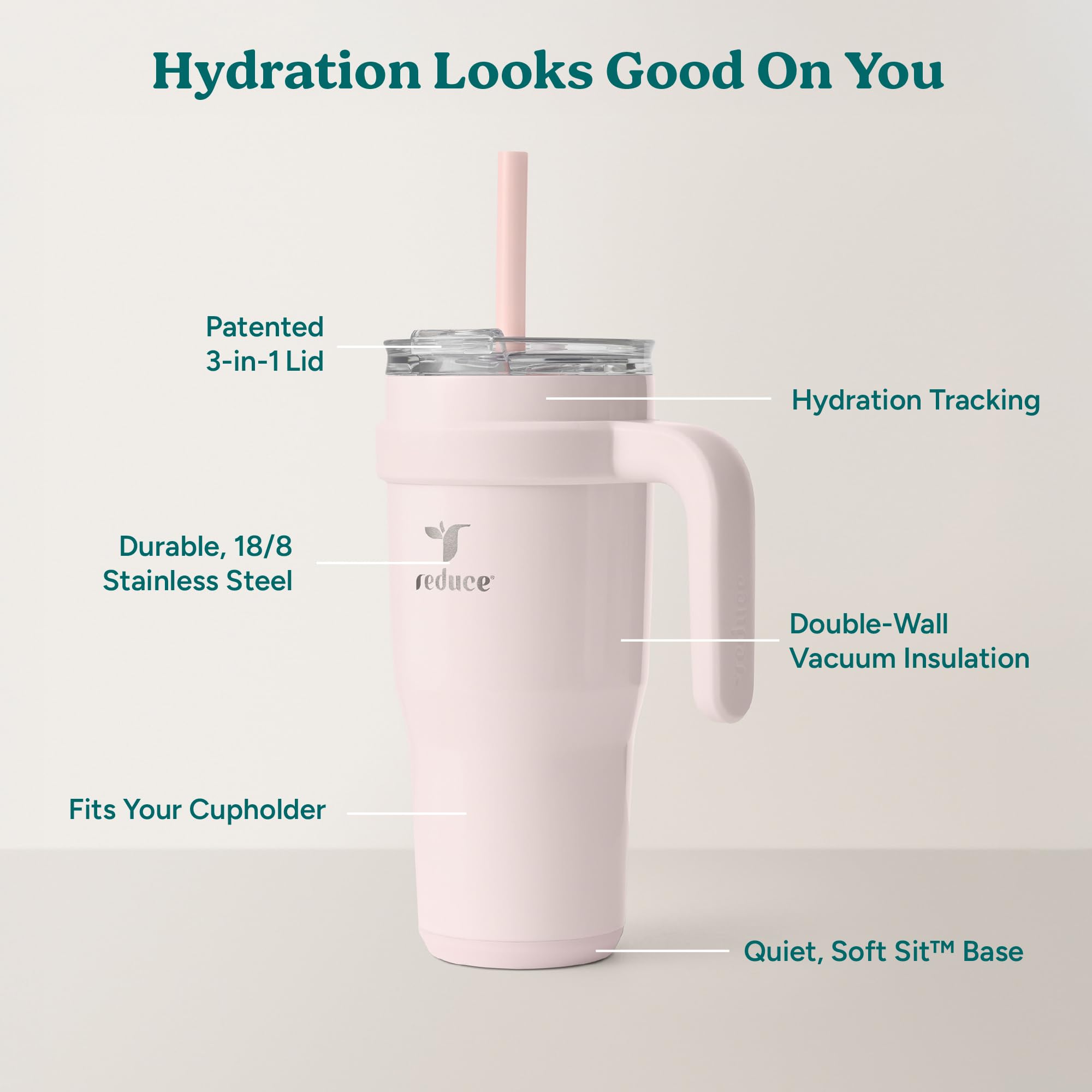REDUCE reusable straw included for eco-friendly hydration