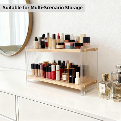 ReeGii solid wood rack fits creamer bottles on the lower tier.