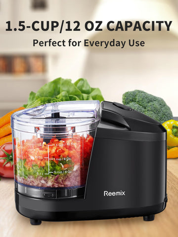 Reemix 100W motor powers precise chopping with a stainless blade.