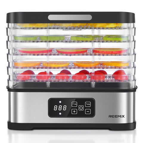 Reemix compact dehydrator front view ideal for quick countertop drying.
