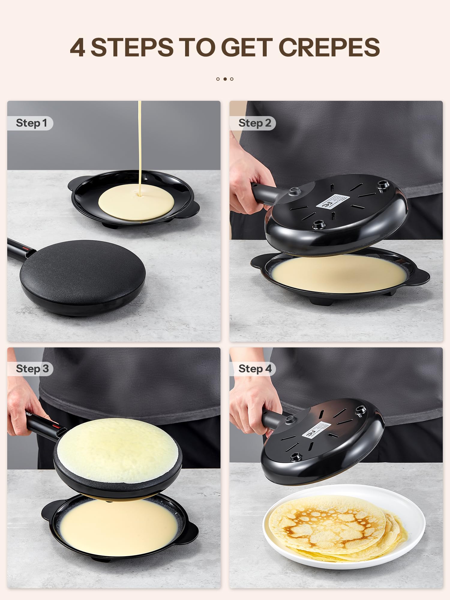 Reemix nonstick coating ensures easy crepe release.