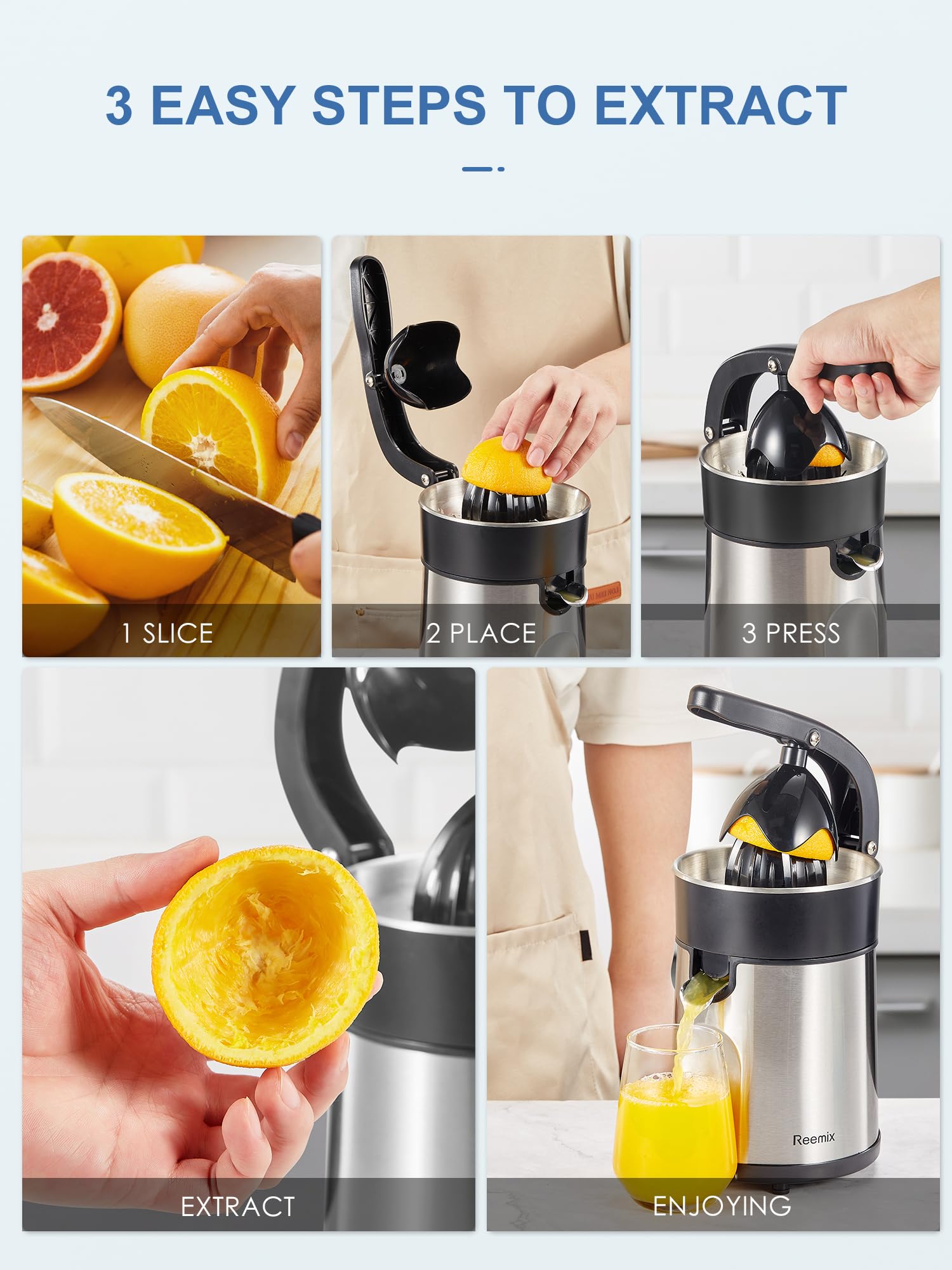 Reemix removable parts make cleaning quick and hassle-free after juicing.