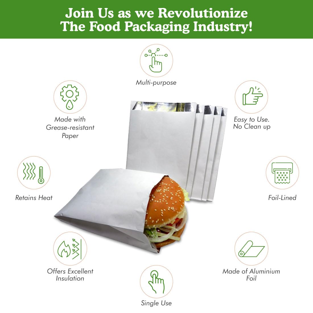 Regency Wraps foil-lined burger bag demonstrates heat retention for hot sandwiches.