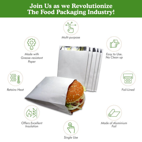 Regency Wraps foil-lined burger bag demonstrates heat retention for hot sandwiches.