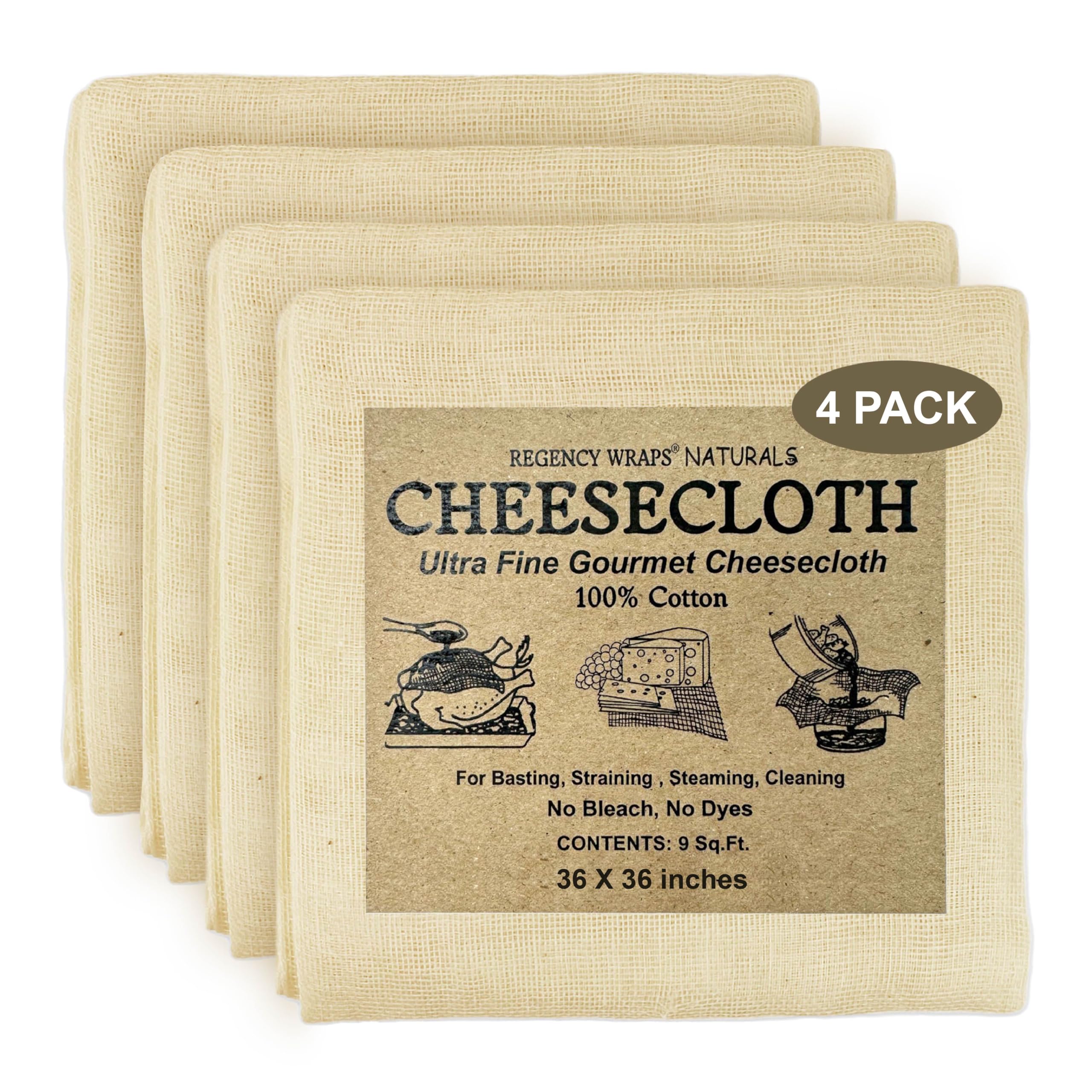Regency Wraps ultra-fine cheesecloth four-pack for precise straining and cooking prep