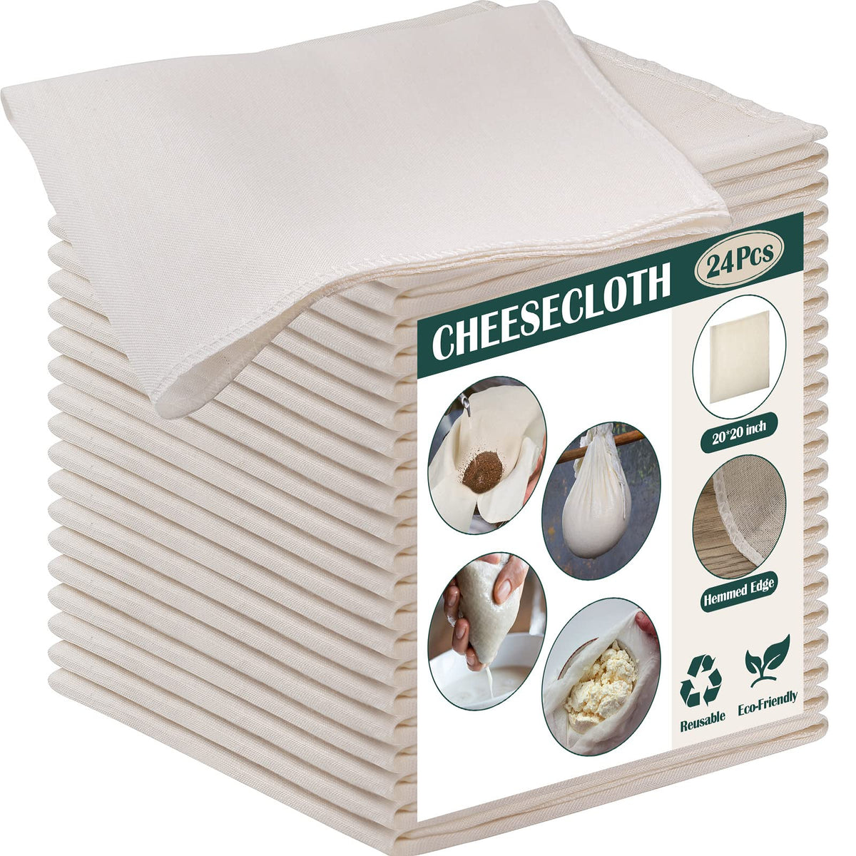 Reginary cheesecloth with hemmed edges, 50x50 cm, ideal for straining.