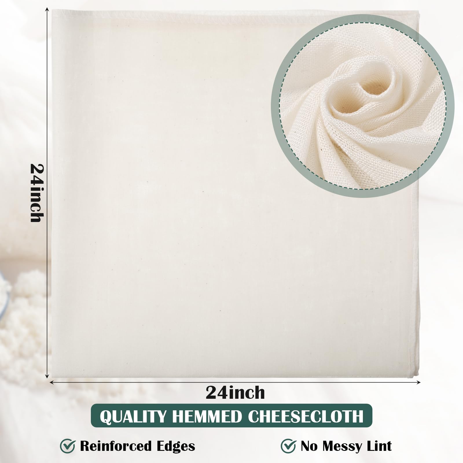 Reginary unbleached cotton cheesecloth, 50x50 cm, safe for food prep.