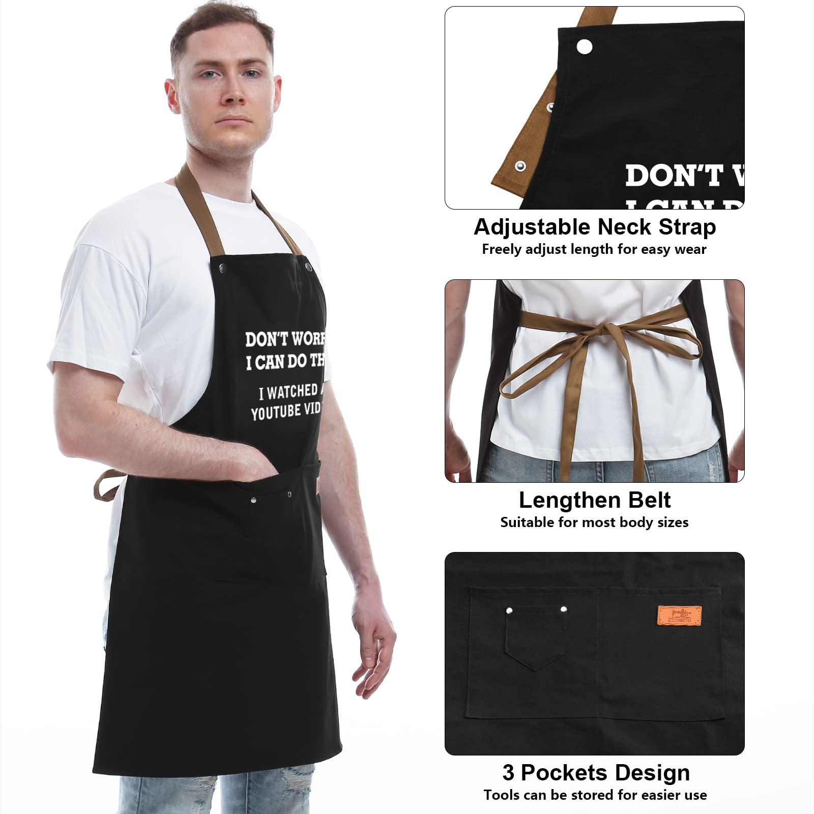 REHAVE BBQ apron adjustable neck strap for comfortable grilling across sizes.