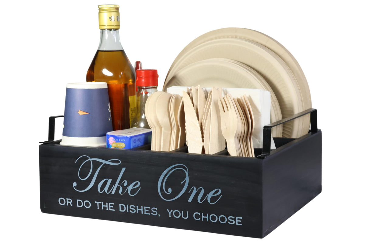 Rehuei paper plate holder with 6 compartments keeps plates and utensils organized