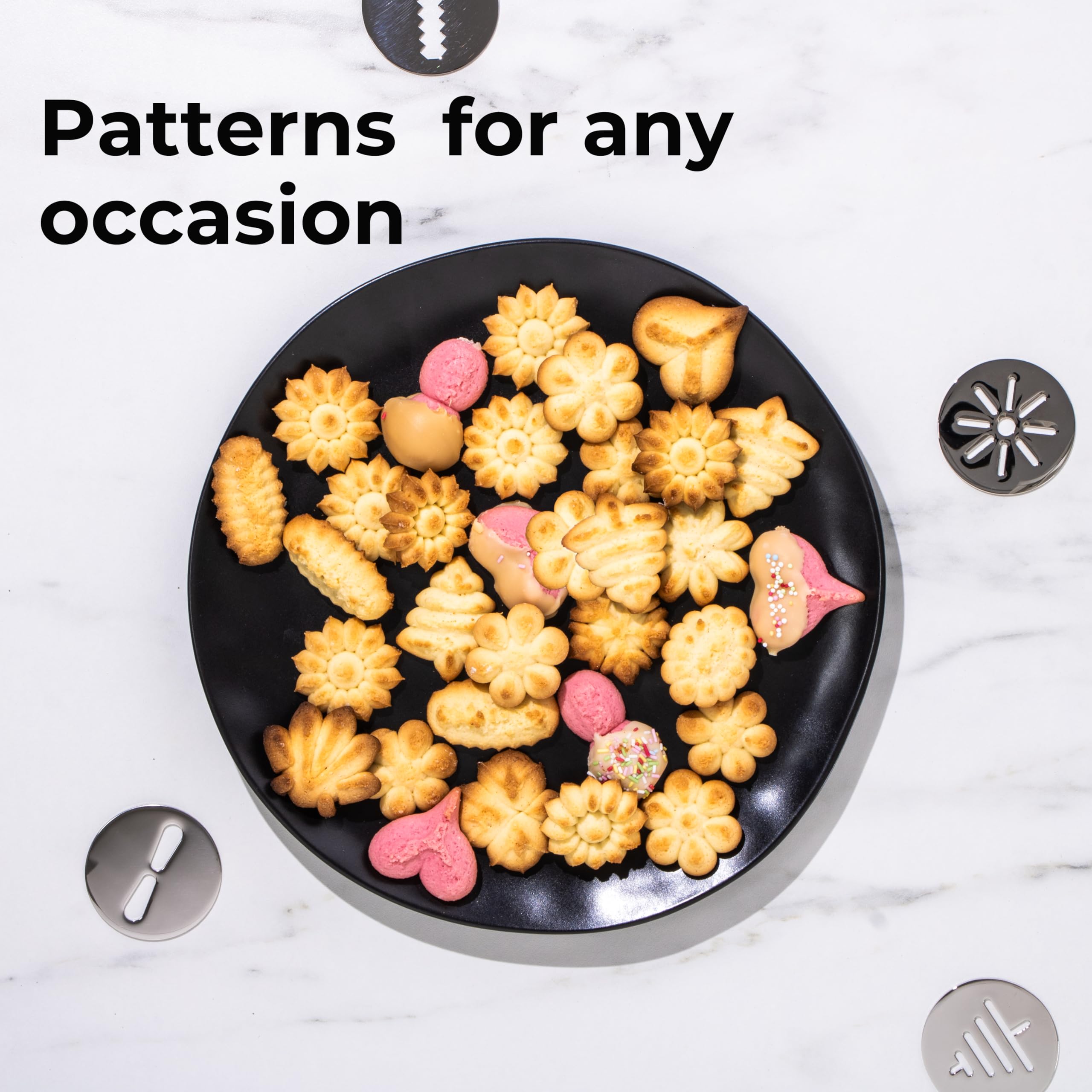 Reifier press and release lever in action enables smooth, even cookie shapes.