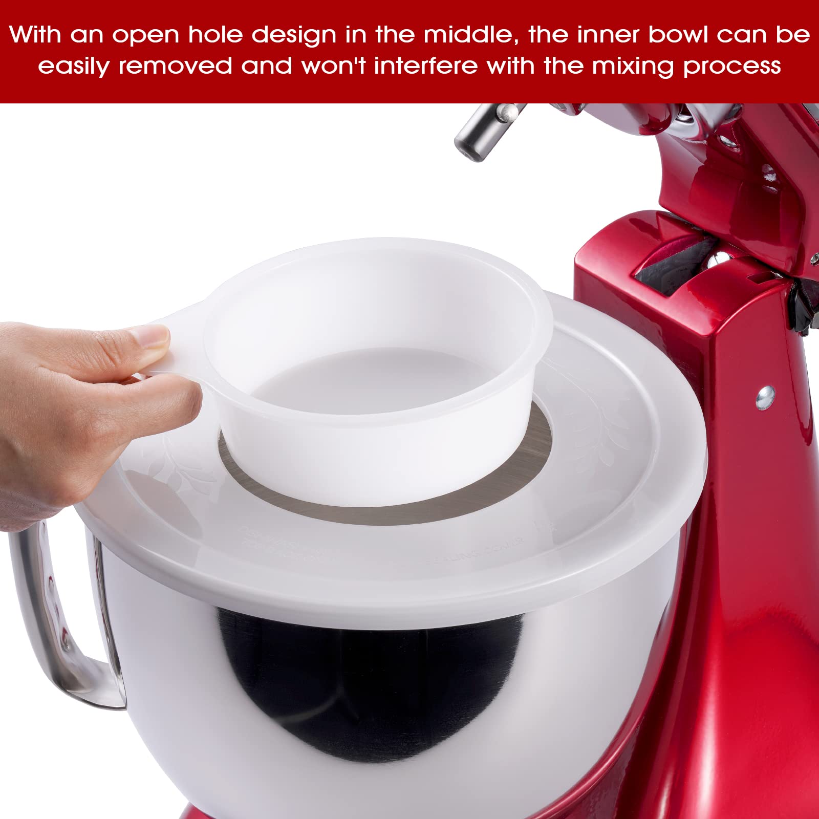 Reikame bowl cover open-hole design avoids interfering with mixing.