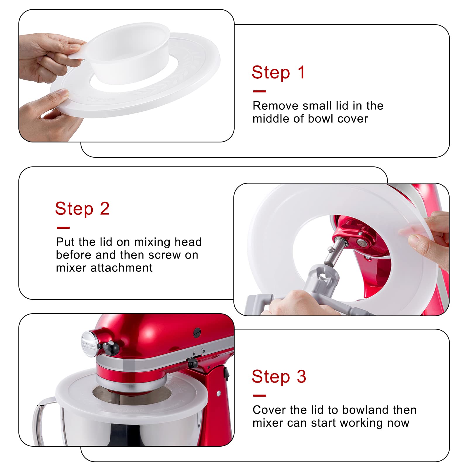 Reikame mixer bowl cover provides splash protection during mixing.