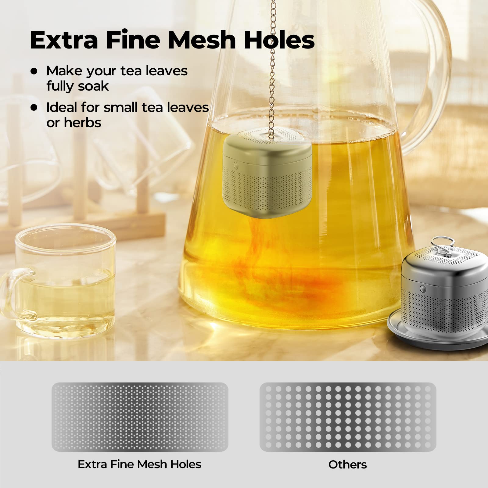 Reinmoson tea ball retractable chain design keeps your counter clean.