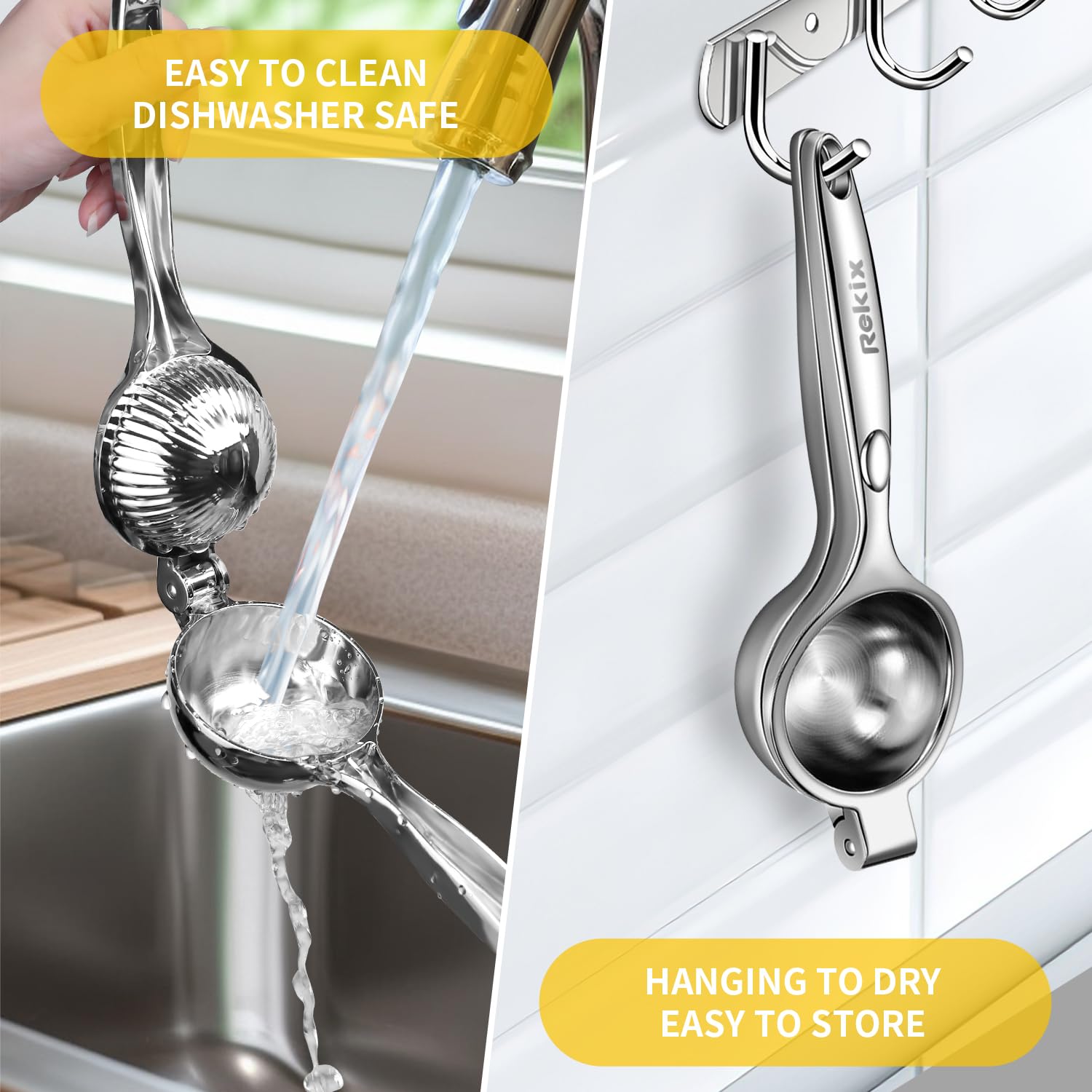 Rekix easy-clean lemon squeezer ready for quick rinse or dishwasher.