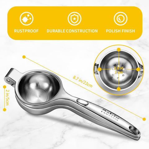 Rekix hand press lemon juicer demonstrated for easy squeezing.