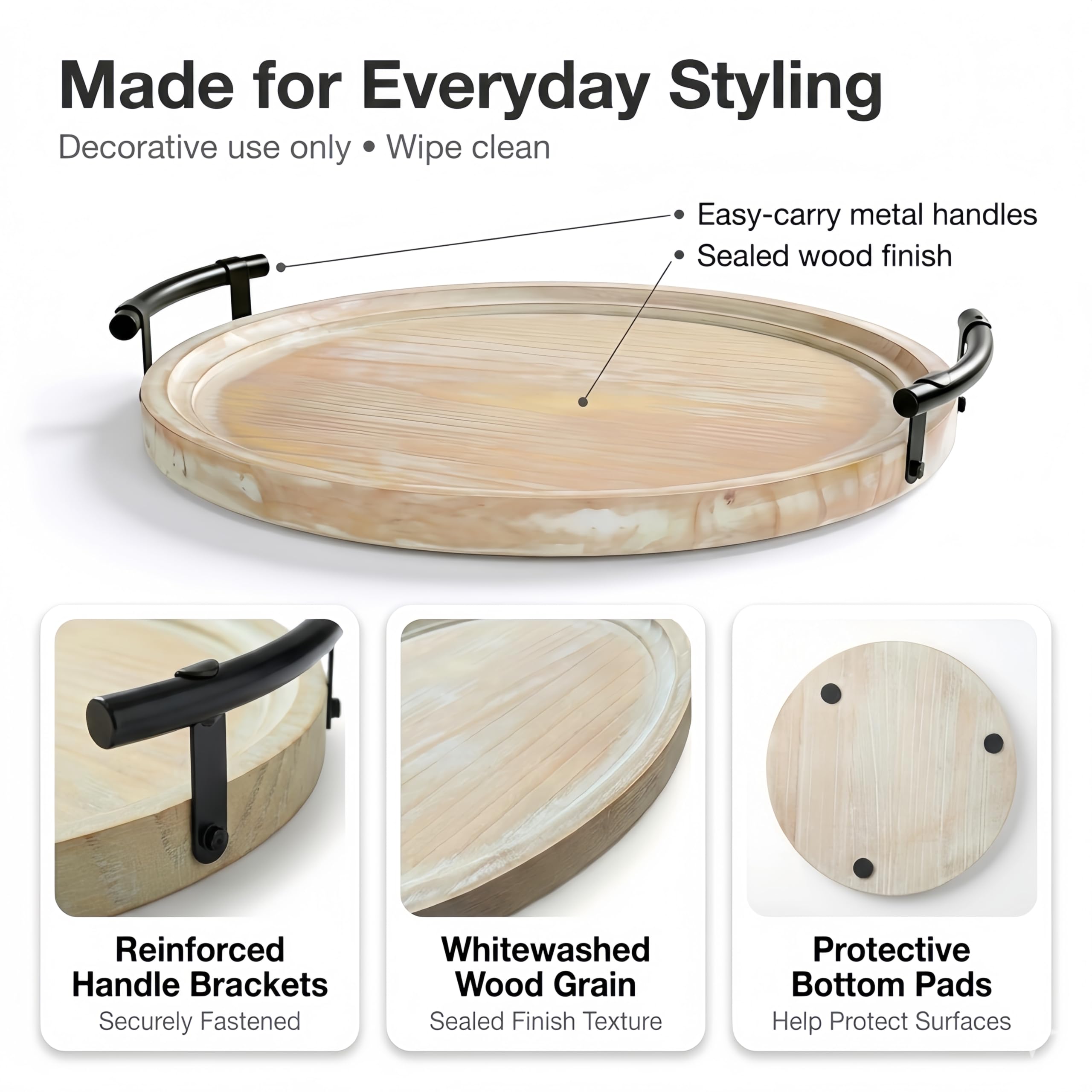 Relaxing Garden wooden decor tray with handles for easy transport between kitchen island and entryway.