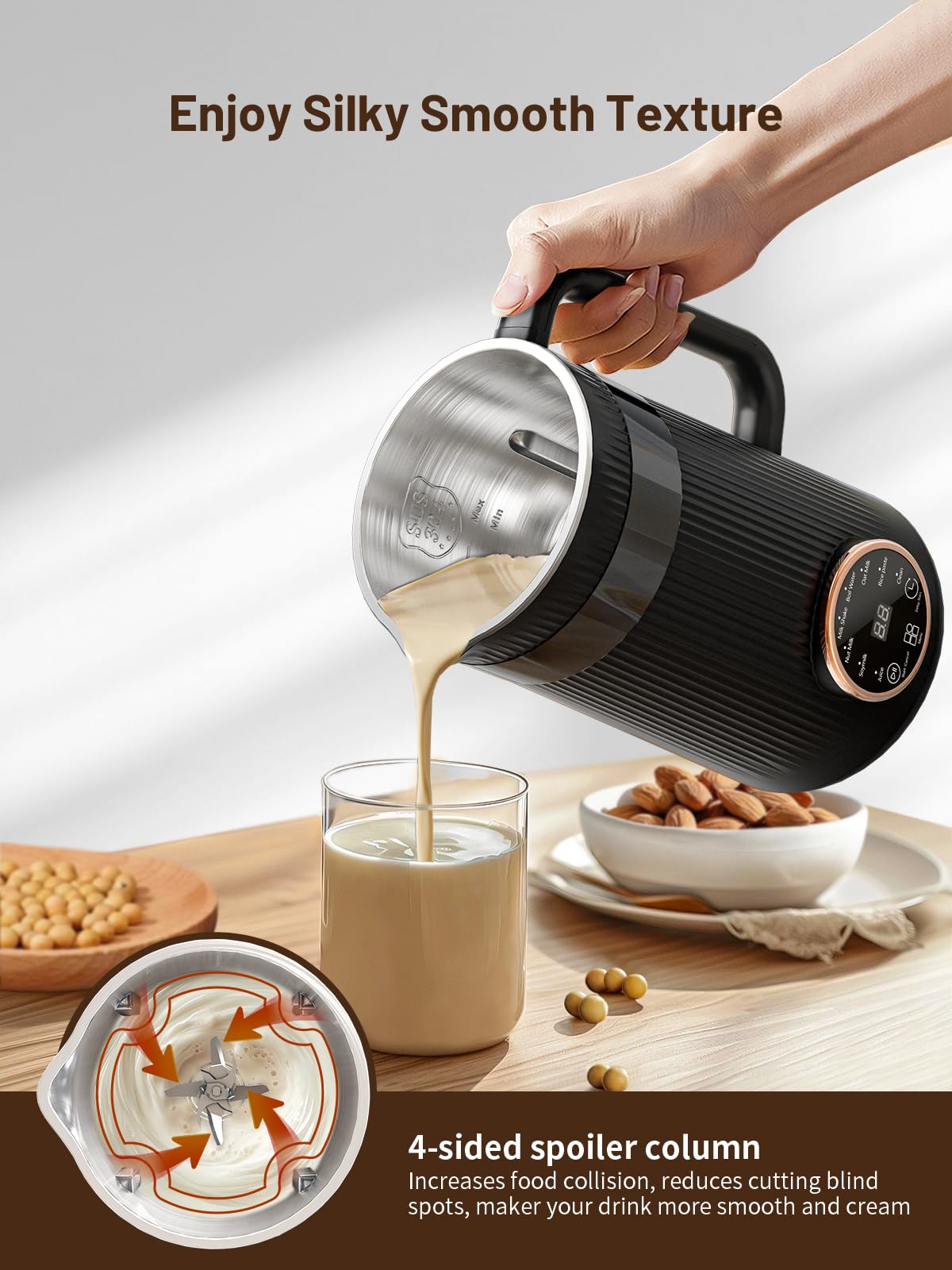 RELEXNOW Nut Milk Maker 8-in-1 control panel highlighting versatile kitchen functions.