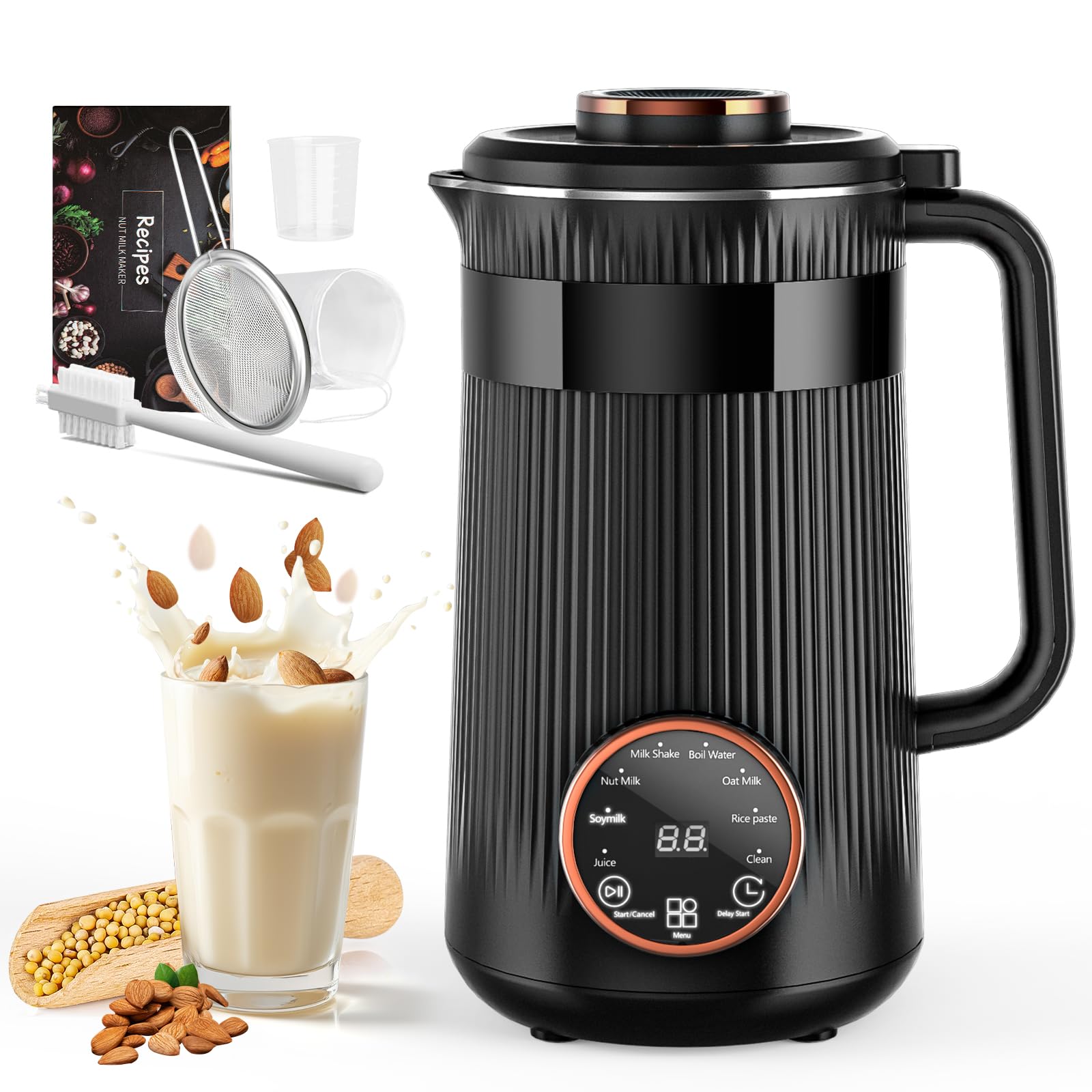 RELEXNOW Nut Milk Maker front view showing a compact 35oz pitcher for easy daily batches.
