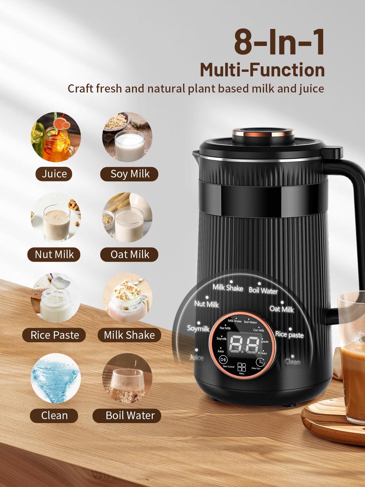 RELEXNOW Nut Milk Maker pours fresh plant-based milk from the pitcher at home.