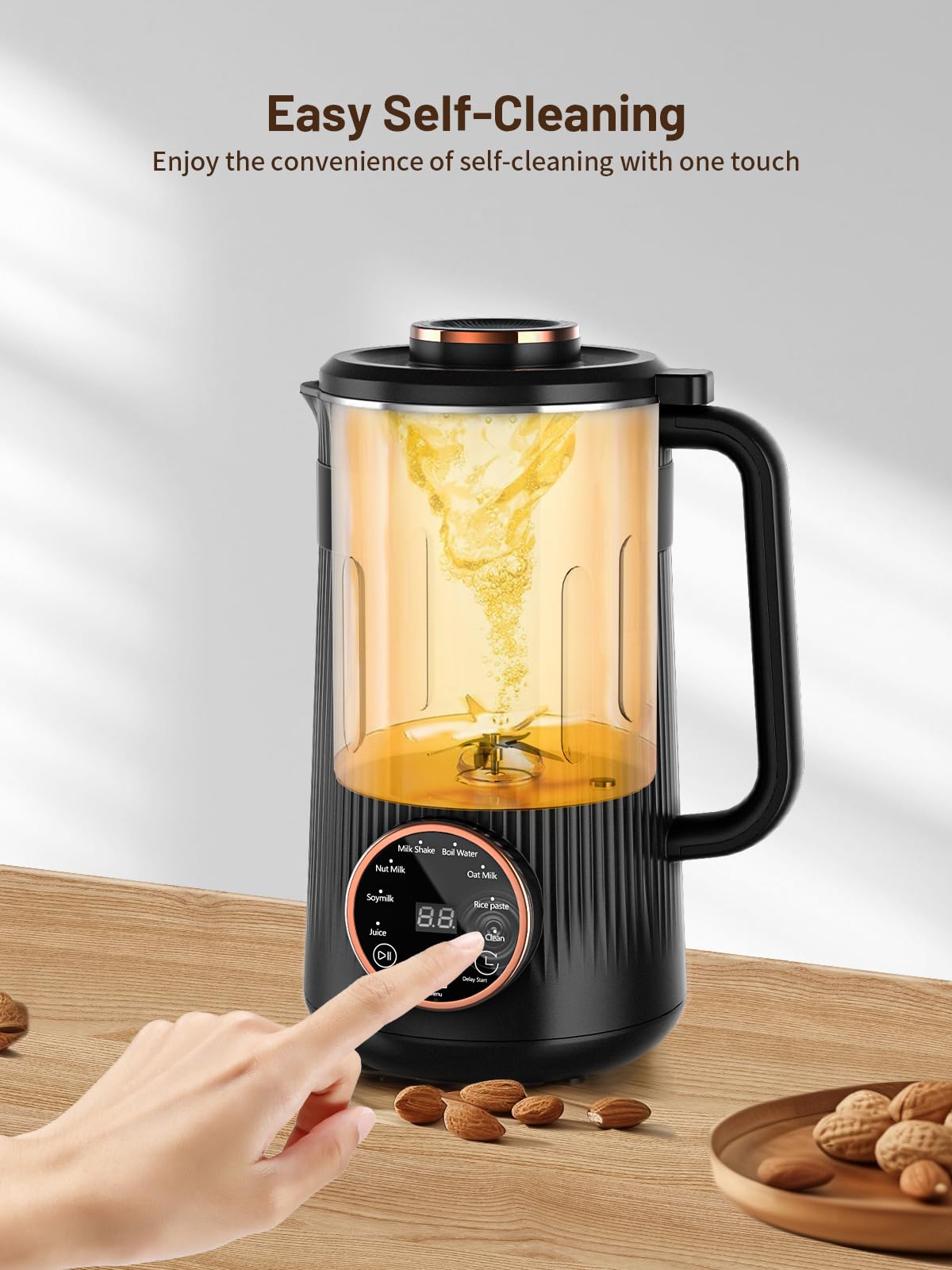 Self-clean feature of the RELEXNOW Nut Milk Maker activates for quick cleanup.