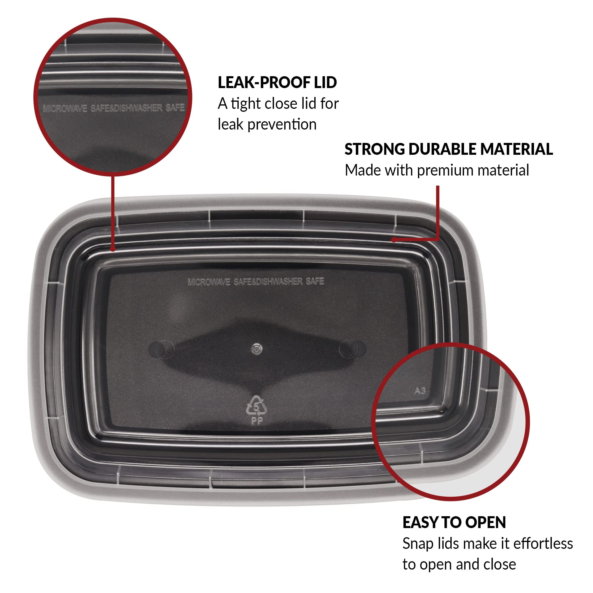 Reli 24oz meal prep container lids demonstrate a secure, leak-proof seal.